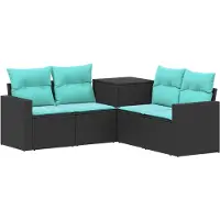 vidaXL Ensemble de salon de jardin , 5 pièces, noir et bleu, en résine tressée et en acier