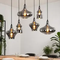 ZMH Suspension , lampe pour table à manger, 6 bras, luminaire suspendu pour salon, 104 cm, douille E27, style vintage, lampe de cuisine, abat-jour en verre, hauteur réglable, lampe pour salle à manger