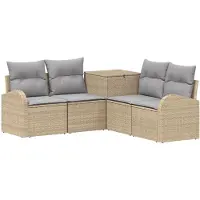 vidaXL Ensemble de salon , 5 pièces, beige et gris clair, en résine tressée et en acier