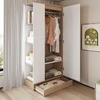 Merax Armoire : Armoire à une porte avec étagères et tiroirs, armoire de rangement, armoire de chambre, finition naturelle