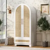 Merax Armoire avec tiroirs et étagères, armoire d'entrée à double porte avec un aspect rotin, armoire de chambre à coucher moderne, style naturel