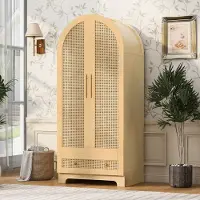 Merax Armoire avec tiroirs et étagères, armoire d'entrée à double porte avec imitation rotin, armoire de chambre moderne, blanche