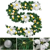 Peviasot Guirlande de Noël LED , forme de sapin, 2,7 mètres, argent, 50 LED blanc chaud, fonctionne sur piles, idéale pour les escaliers et les cheminées