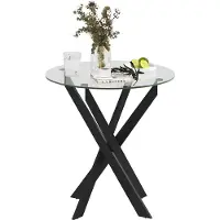 BellaFurn Table ronde en verre avec pieds en métal | Couleur : noir, transparent | Dimensions : 70x70x75 cm