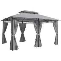BellaFurn Pavillon de jardin avec rideaux et toit ventilé | Couleur : Gris foncé | Dimensions : 400 x 300 x 280 cm