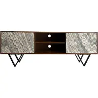Wohnling Buffet bas en bois massif de Sheesham 150x56x35 cm Commode TV aspect pierre blanche Meuble TV haut Armoire TV moderne deux portes