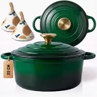 Hage Casserole en fonte émaillée, 22 cm, 3 litres, couleur vert, marque