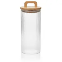 Bavary Bocal de conservation borosilicate XL 1,6 L avec couvercle en bois hermétique