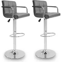 AGA Lot de deux tabourets de bar gris avec accoudoirs, hauteur réglable, assisse rembourrée, dossier en forme carrée