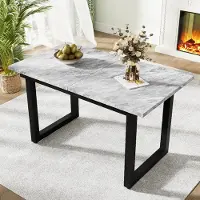 MODFU Table à manger à rallonges et à abattants avec pieds en fer, table basse rectangulaire multifonctionnelle, aspect béton, gris