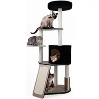 Costway , arbre à chat de 155 cm, tour de jeu multi-étages avec poteaux à gratter, rampe, cachette, coussin en peluche, plateformes et jouets suspendus, un monde d'aventures pour votre chat