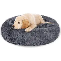 Vigevee Lit pour chien , diamètre 60 cm, couleur gris foncé, peluche douce avec rembourrage en PP, antidérapant et lavable, facile d'entretien