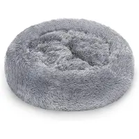 Vigevee Lit pour chien , 60 cm, gris clair, panier doux et rond pour animaux de compagnie en peluche longue, avec bordure haute et base antidérapante