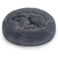 Vigevee Lit pour chien , 60 cm, gris foncé, panier doux et rond pour animaux de compagnie en peluche longue, avec bordure surélevée et base antidérapante