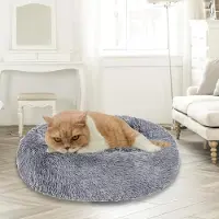 Vigevee Lit pour chien , forme ronde, diamètre 60 cm, couleur gris clair, coussin moelleux en coton PP, lavable et antidérapant, facile d'entretien