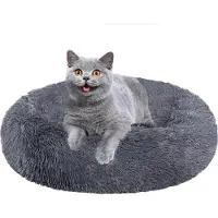 Vigevee Lit pour chien ou chat , forme ronde, diamètre 60 cm, peluche douce, base antidérapante, couleur gris foncé