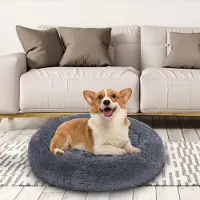 Vigevee Lit pour chien , forme ronde, diamètre 60 cm, couleur gris foncé, coussin moelleux en coton PP, lavable et antidérapant