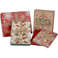 Sonstiges Boîtes cadeaux de Noël, rectangulaires avec couvercle et ruban, lot de 4, multicolores