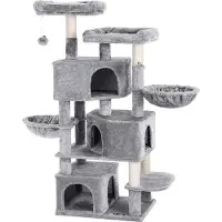 WAN Arbre à chat XXL avec 3 nichoirs, hauteur 164 cm, couleur gris clair