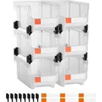 SUGIFT Boîtes de rangement empilables, dimensions 377 x 215 x 180 mm (lot de 6), boîtes transparentes pour organiser et ranger, idéales pour les placards, les garages et les petits objets