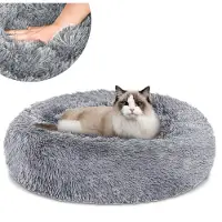 Peviasot Lit pour chien , diamètre 60 cm, couleur gris clair, peluche douce avec rembourrage en PP, antidérapant et lavable, facile d'entretien