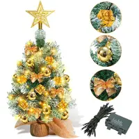 Eikuavons , mini sapin de Noël, 40 cm, couleur or, sapin artificiel avec 30 LED alimentées par piles et socle en bois, idéal pour les fêtes de Noël