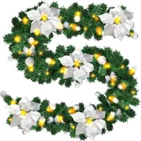Eikuavons Guirlande de Noël LED en forme de sapin, longueur 2,7 mètres, couleur argent, 50 LED blanc chaud, fonctionne sur piles, idéale pour les escaliers et les cheminées