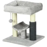 StarTech.com Tour d'escalade pour chats Kratzbaum - Griffoir - 3 niveaux - Poteaux en sisal - Jouet à balle suspendu - Hauteur 48 cm - Vert armée