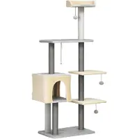 StarTech.com Katzenbaum - Arbre à gratter pour chats - 156 cm de hauteur - 5 niveaux - Couchage et cabane - Poteaux à gratter en sisal - Vert armée