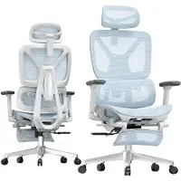 FlexiSpot ErgoX : chaise de bureau ergonomique avec repose-pieds, accoudoirs 3D et repose-tête, dossier réglable en 5 dimensions, capacité de charge de 136 kg, couleur bleue