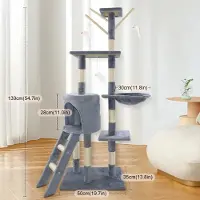 StarTech.com Arbre à chat - Tour - 140 cm de hauteur - À plusieurs niveaux - Maison d'escalade avec des cachettes - Échelle - Poteaux à gratter