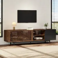 Kein Hersteller Meuble TV 160 cm, en MDF, avec portes à lamelles, tiroirs, étagères ouvertes, meuble bas