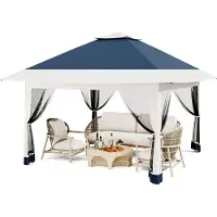 StarTech.com Pavillon de jardin 4 x 4 m - Tente pliante pour fêtes - Montage rapide en une seule étape - Toit étanche - Hauteur réglable - Moustiquaire et panneaux latéraux en filet - Bleu foncé
