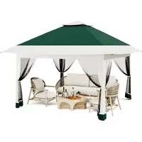 StarTech.com Pavillon de jardin 4 x 4 mètres - Tente de fête avec panneaux latéraux moustiquaires - Toit étanche - Hauteur réglable - Structure en acier - Couleur vert armée