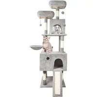 StarTech.com Arbre à gratter pour chats, tour pour chats avec maisonnette, 5 niveaux, hamac, échelle et plateformes de repos, en bois, dimensions : 48x48x162 cm, modèle 4