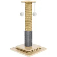 StarTech.com Jouet pour chat - Griffoir avec plateau tournant - Bois massif - Panneau de griffoir en sisal - 2 balles suspendues - Structure à une seule couche - Marron