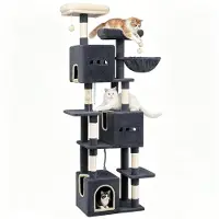 StarTech.com Arbre à chat XXL - Griffoir - Hauteur : 193 cm - 7 niveaux - 7 poteaux à griffer - 3 cachettes - 2 plateformes - Noir