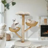 StarTech.com Mobilier moderne pour chats - Griffoir et arbre à grimper - 3 niveaux - Bois et peluche - Tige à griffer - 60x111 cm - Pour chats jusqu'à 10 kg