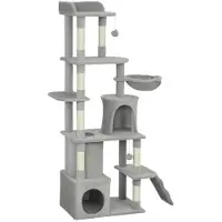 StarTech.com Arbre à chat - Tour d'escalade - 170 cm de hauteur - 7 poteaux à gratter - 3 plateformes et 2 cachettes - Tunnel et hamac - Couleur vert armée