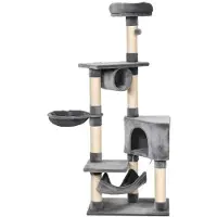 StarTech.com Arbre à gratter pour chats - Structure d'escalade pour chats - Avec panier et hamac - Tige en sisal - 5 niveaux - Vert armée