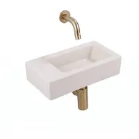 Qeramiq Fuente pack lave-mains – 38 x 18,5 x 9 cm – céramique lin – sans perçage – robinet doré brossé SW1449879/SW696202/SW696213/SW1108830