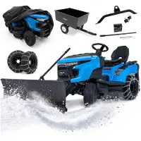 Thunder Tracteur tondeuse - HEXWELT - 586 cm³ 107 cm hydrostatique bac 250 L avec lame à neige et remorque - HW-TR-586