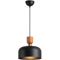 Alpinaluz Suspension nordique moderne 30 cm - Métal noir avec effet bois, hauteur réglable, douille E27, cuisine ou salle à manger