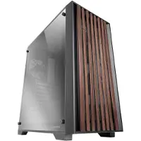 Mars Gaming MC-WOOD Boîtier PC ATX avec façade en bois, vitre chromée et ventilateur FDB 12 cm noir