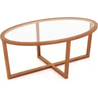 Northix Table basse en verre avec base croisée et pieds en bois d'acacia Table d'appoint moderne en verre