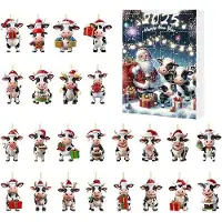 OEM Calendrier de l'Avent - Calendrier de compte à rebours - Décoration festive - 24 ornements en forme de vaches - 26 x 18 x 3 cm - Multicolore
