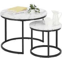 Sonstiges Table basse ronde, aspect marbre, blanc et noir, structure métallique, lot de 2 : 70x70x45 cm et 50x50x35 cm