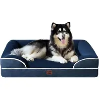 Sonstiges Lit orthopédique pour chien, taille XXL, 132x104 cm, en mousse à mémoire de forme, panier pour chien lavable, imperméable, antidérapant, couleur bleu marine