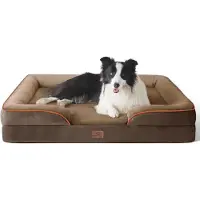 Bedsure Lit orthopédique pour chien, canapé ergonomique pour chien de 89x63 cm, avec mousse à mémoire de forme, idéal pour les chiens de taille moyenne, lavable, antidérapant, couleur marron