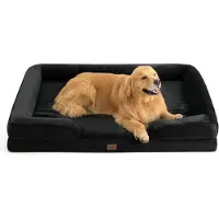 Bedsure Lit orthopédique pour chien, canapé ergonomique pour chien de 134x106 cm, avec mousse à mémoire de forme pour les grandes races, lavable, antidérapant, noir